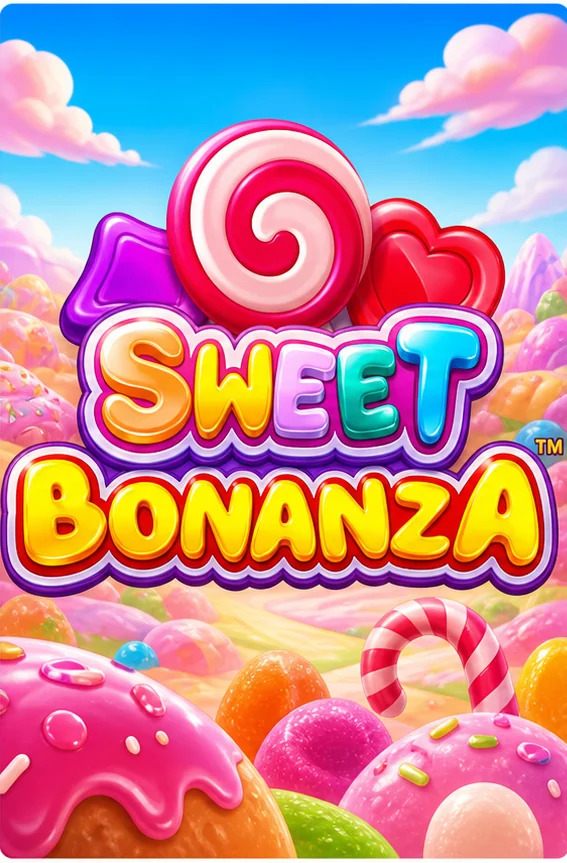 Sweet Bonanza oyun logosu ve şeker temalı dünya